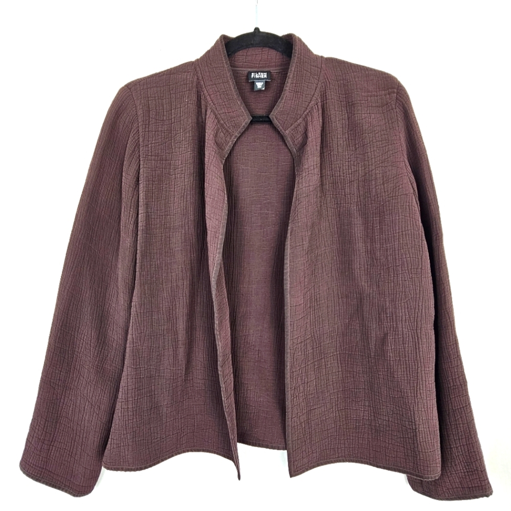 Eileen Fisher Cardigan Top Blazer Brown Silk Blend Oversized Women's Size XS